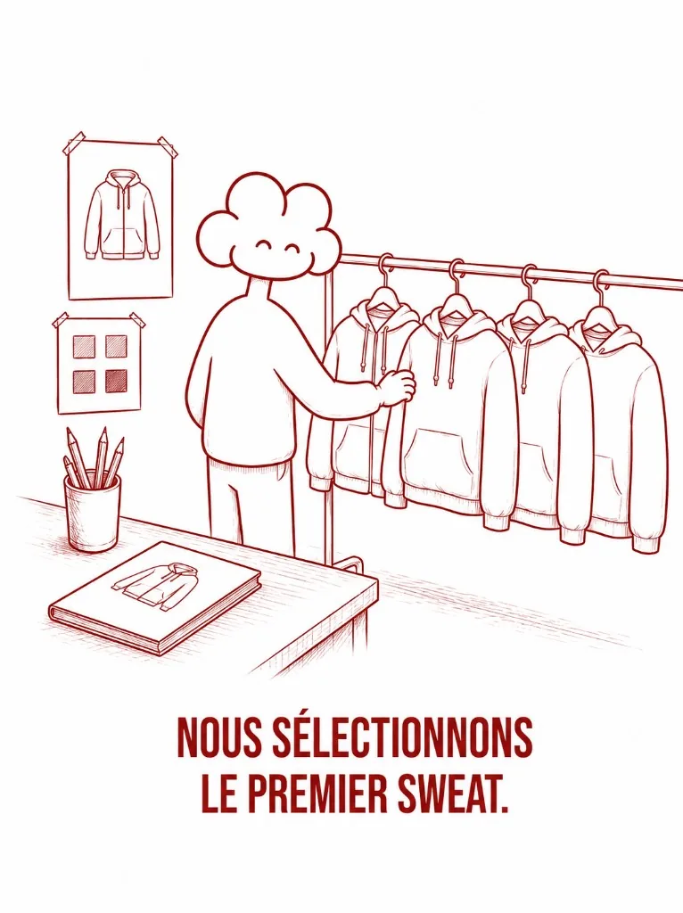 Illustration : la mascotte Dybness sélectionne le premier sweat de la collection